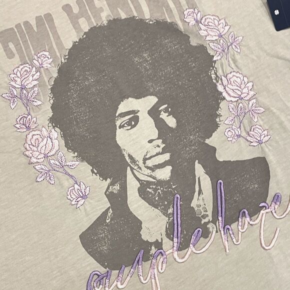 ~ NEW w/tags, XL Jimi Hendrix Tshirt Embroidery Purple Haze Pink Purple Gray Tan - Picture 1 of 16